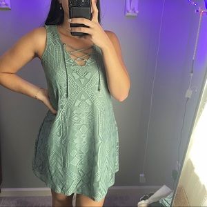 💚Green Pattern Shift Dress Large